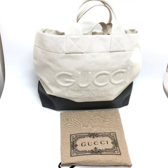 GUCCI 779510 Embossed Logo Canvas 2WAY bag shoulder bag big size Tote Bag Unused - Picture 6 of 16